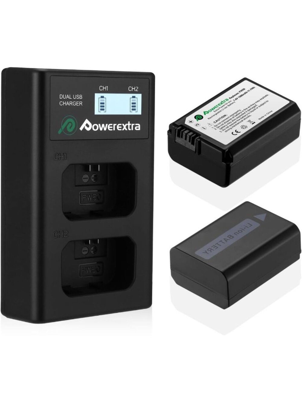 Dual USB Charger with Smart LCD Display for NP-FW50 Battery - Fast Charging